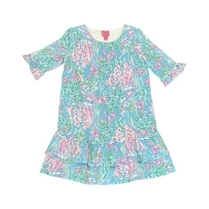 Lilly Pulitzer Kailyn Tiered Ruffle Dress Amalfi Blue Girl’s XL (12-14) 007629 - Picture 1 of 4