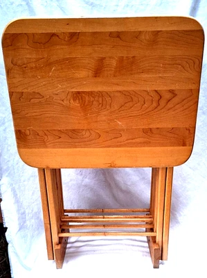 Винтажный натуральный деревянный ТВ-поднос для закусок 5 шт. подставка для хранения складные портативные столы - Изображение 1 из 4