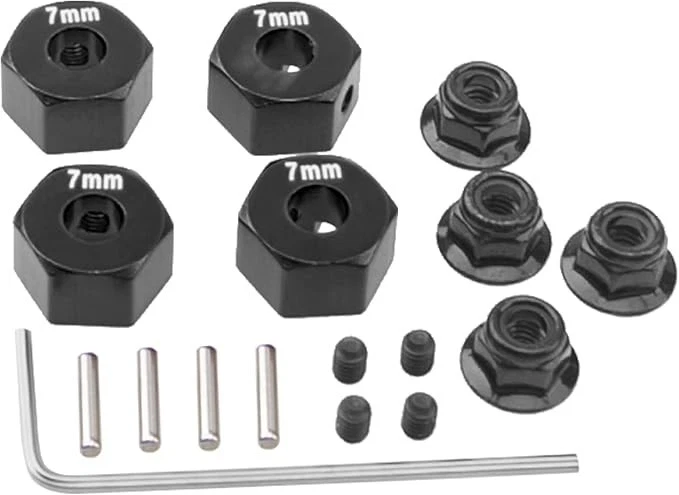 Bujes de rueda hexagonales de metal de 12 mm de grosor con tuercas de bloqueo para Traxxas 1/10 RC Slash Rustl Foto 1 de 1