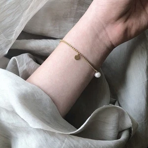 Single Freshwater Pearl Bracelet with 316l Titanium Chain - Picture 1 of 8