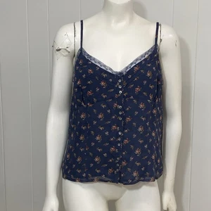 Ralph Lauren Polo Jeans Co Top XL Blue Silk Floral Boho Button Front Cami NWT - Picture 1 of 13