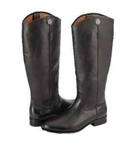 Botas vaqueras Frye Melissa Button 2 de cuero extendidas de pantorrilla talla 7,5 negras - Imagen 1 de 13