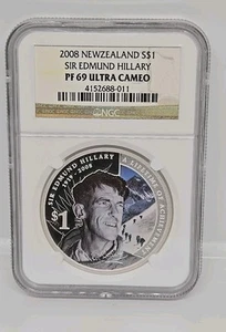 2008 New Zealand Silver $1 Sir Edmund Hillary NGC PF69 Ultra Cameo - Picture 1 of 4