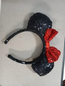 Disney Minnie Mouse Ohren Stirnband Damen schwarz rot Pailletten Schleife Mode - Bild 1 von 4