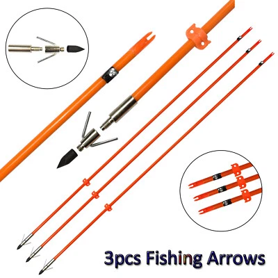 32'' Archery Bow Fishing Arrows Fiberglass Broadheads Points Bowfishing Hunting - Image 1 of 4