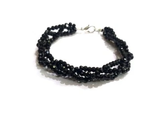 Natural Black Spinel 2-3MM Faceted Gemstone Beads 3 Strand Layered Bracelet 6-8" - Picture 1 of 12