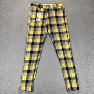 Aron Imani Turkish Mens Golf Dress Pants Size 30 (30x30) Yellow Plaid - Picture 1 of 9