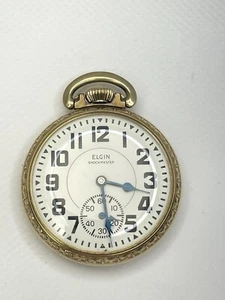 Elgin Shockmaster 3160 10k Walzgold Taschenuhr läuft Uhr 17 Jewels - Bild 1 von 8