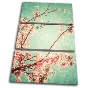 Vintage Kirschblüten Blumen DISKANT LEINWAND WANDBILD Bild Druck - Bild 1 von 1