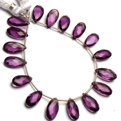 Purple Amethyst Color Hydro Quartz Faceted 15x7mm Size Pear Shape Briolette 7" - Image 1 of 4