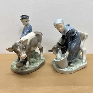 Great Pair of ROYAL COPENHAGEN Figurines 1st Quality Boy Girl Cows SIGNED MINT - Picture 1 of 10