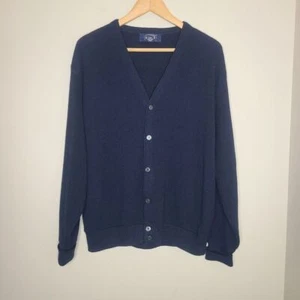 Vintage Knights Bridge 1970s Navy Cardigan Grandpa Sweater Made In USA Sz XL - Picture 1 of 4