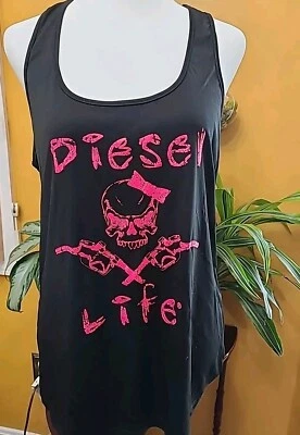 Diesel Life Damas Calavera y Bombas Negro y Rosa Tanque Poliéster Talla XL Foto 1 de 4