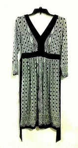 ECI New York Dress Womens Size Small Black White Pattern Tie Waist Soft Fabric - Picture 1 of 6