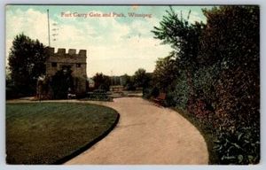 Fort Garry Gate And Park, Winnipeg Manitoba, Antique 1909 Charlton & Co Postcard - Bild 1 von 2