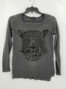 Rock & Republic Women Small Solid Dark Gray Graphic Print Long Sleeve Sweatshirt
