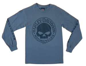 HARLEY DAVIDSON WILLIE G SKULL GREY LONG SLEEVE TEE SHIRT T-SHIRT HD MOTORCYCLE - Picture 1 of 3