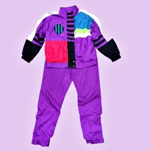 Vintage 80s 90s Lavon Windbreaker Tracksuit Size M Colorblock Purple Retro READ - Picture 1 of 13