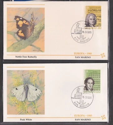 SAN MARINO 1985 2 FLEETWOOD FIRST DAY COVERS EUROPA MUSIC + BUTTERFLY CACHET - Image 1 of 2