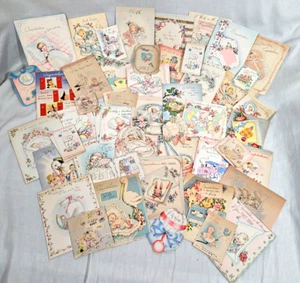Vintage Baby Greeting Cards Congratulations New Family Stork Lace Paper Ephemera - Picture 1 of 18