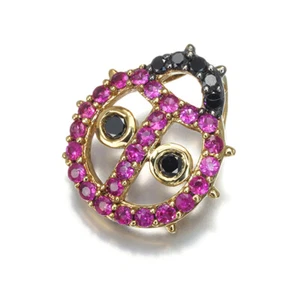 Ruby 0.35ct BlackDiamond 0.13ct Ladybug Pendant 18K 750 Yellow Gold - Picture 1 of 4