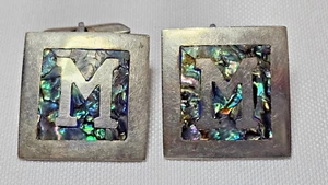Vintage Sterling Silver Abalone "M" Cufflinks Taxco Silversmith "JA" - Picture 1 of 8