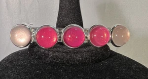 Pink Glass Cabochon Iridescent Glow Silver Tone Metal Hair Barrette Clip - Picture 1 of 3