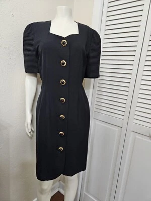 Leslie Fay Petites Black Vintage Short Sleeve Button Down Dress Women's Size 6 - Image 1 of 4