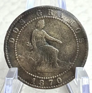 1870 Coin from Spanish Revolutionary Period 150 Years Old 2 Centimos Old Coin - Picture 1 of 8
