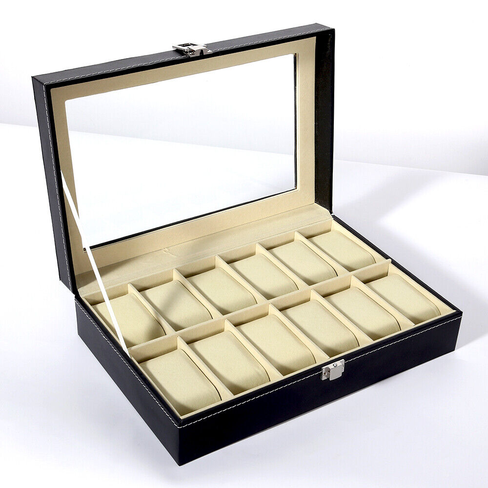 12-Slot Man PU leather Watch Box Jewelry Display Case Organizer Storage Gift