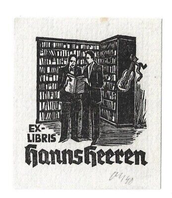 HERBERT OTT: Exlibris Für Hanns Heeren; Bibliothek, Gitarre 1940 • 6.10€