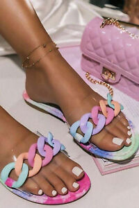 Rainbow chain sliders sandals flats size 4 New