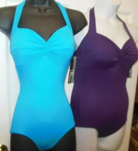 P829 halter leotard Ladies sizes Tall Plum or Turquoise Blue Microfiber Premiere - Picture 1 of 7
