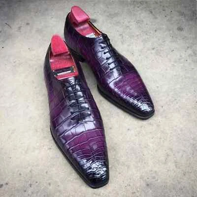 Zapatos formales de vestir con cordones Oxford de cuero púrpura hechos a mano para hombre Foto 1 de 4