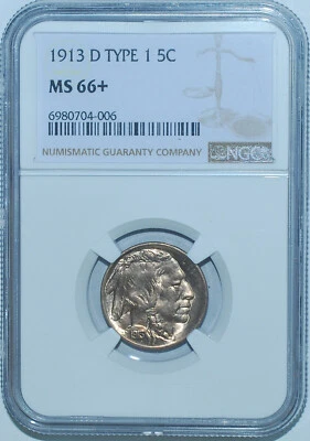 1913 D NGC MS66+ T1 Type 1 Buffalo Nickel - Image 1 of 2