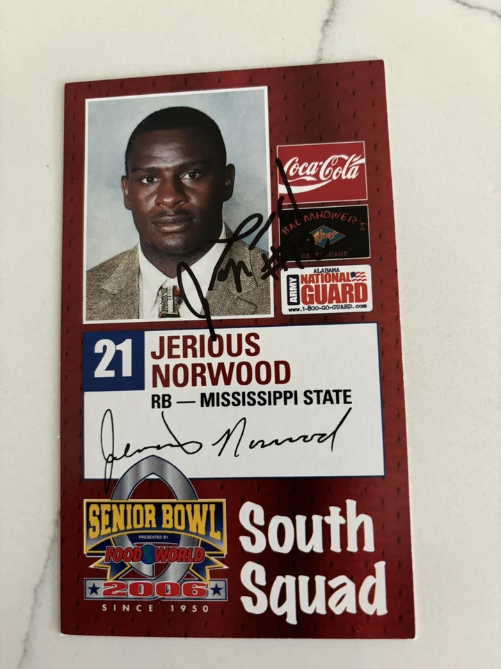 Jerious Norwood Mississippi State Signed 2006 SENIOR BOWL CARD COA - Image 1 of 1