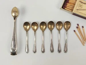 7 posate antiche argento 800 art deco circa 55 gr. pinza zucchero cucchiaino moka Monogr KF - Foto 1 di 12