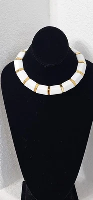 Napier Choker white acrylic gold tone metal 16-inch good preowned condition. - Image 1 of 4