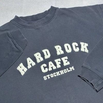 Sudadera De Colección Hard Rock Café Stockholm Desteñida Azul Marino Cuello Redondo Para Mujer’s Grande Foto 1 de 4