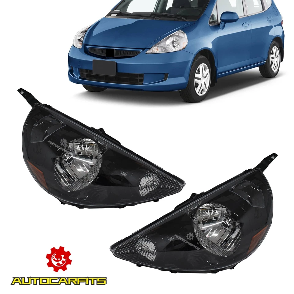 Headlight Halogen For Honda Fit 2007-2008 Headlamp Set Left & Right Side Black Foto 1 de 4