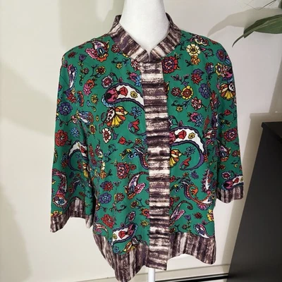 DURO OLOWU Fun Print Button Up Size L Top Jacket Green - Image 1 of 4