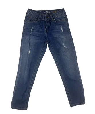Pantalones de mezclilla 7 para toda la humanidad niñas 7 azules ajustados desgastados bolsillos elásticos Foto 1 de 4