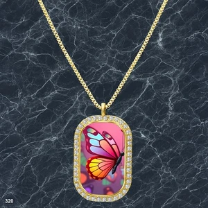 Stunning Colorful Butterfly Pendant Necklace Printed Design Stylish Gold Tone Fi - Picture 1 of 4