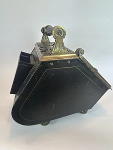 Vintage Messing & Holz Kohle Schaufel Kamin Box durchbohrt Design gemarkt CGI 17" - Bild 1 von 24