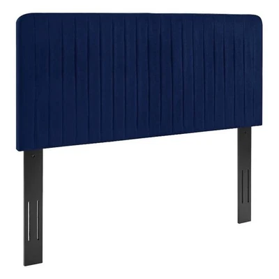 Pemberly Row Channel Tufted Velvet King/California King Headboard in Navy - Image 1 of 4