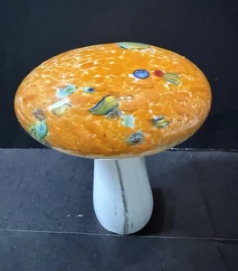Mushroom Millefiori Handblown Glass Orange Multicolor White Glass 5.5” Figure - Picture 1 of 16