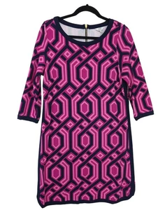 Abito donna Crown & Ivy M rosa blu cambio manica 3/4 elasticizzato carriera preppy - Foto 1 di 8