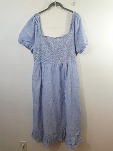 J. Vestido redondo para mujer azul a rayas cuello cuadrado talla XXL bolsillos midi ajustados - Imagen 1 de 6
