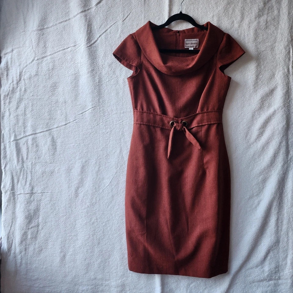 Винтажное женское платье Karin Stevens размер 10 сожженное оранжевое с рукавами-крылышками официальное - Изображение 1 из 4