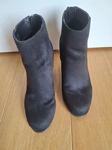Ladies - Black Ankle Boots , Faux Suede, 8cm Heel, Zip, UK Size 4 - Picture 1 of 6